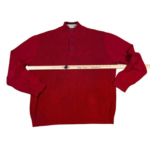 NAUTICA Sweater Men's L/S Shaker Stitch 1/4 Button Up High Neck Pullover Red 2XL - Picture 4 of 11